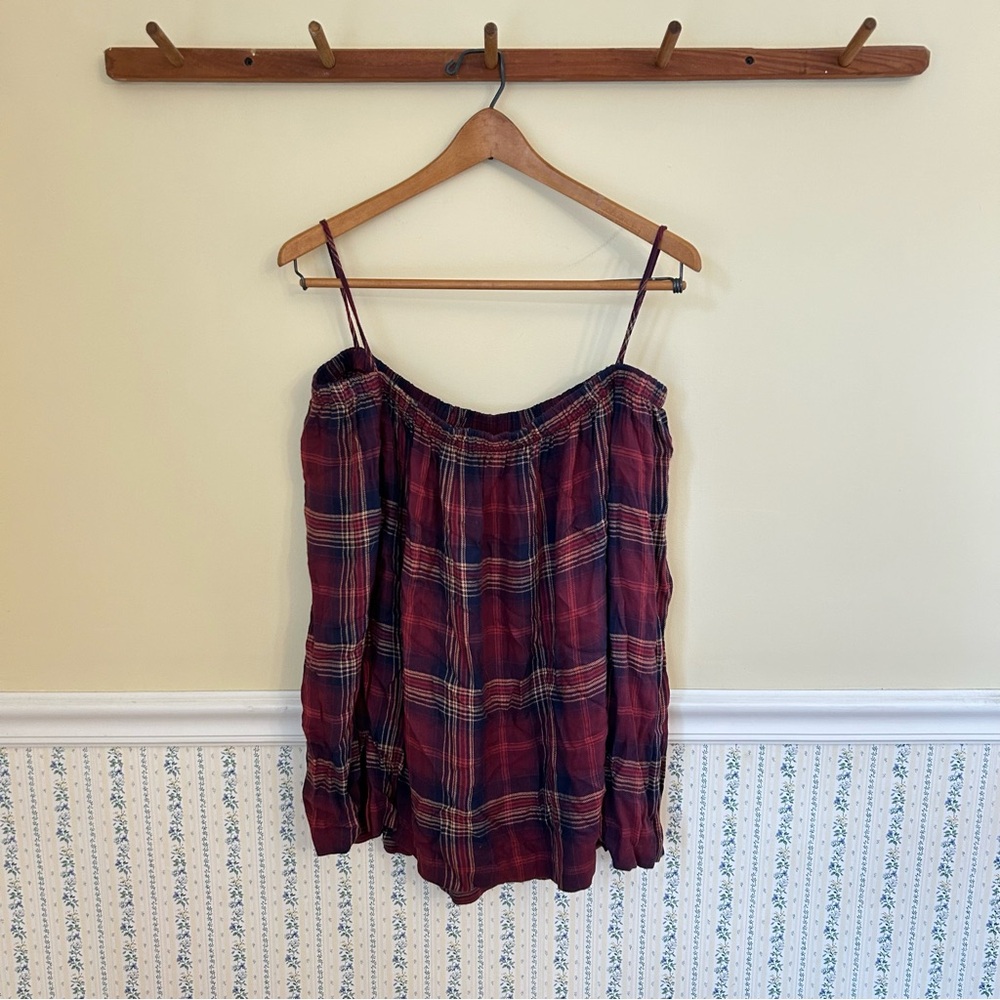 Cloth & Stone Plaid Off The Shoulder Blouse Top